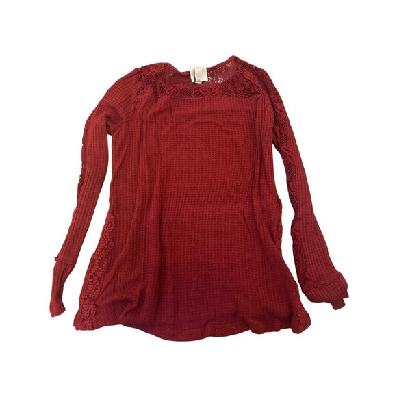 Knox Rose Red Lace Yoke Long Sleeve Top Small Cottage Boho Hippie - Picture 4 of 4